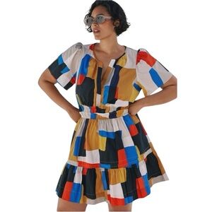 Anthropologie The Somerset Tiered Mini Dress Novelty Color Block